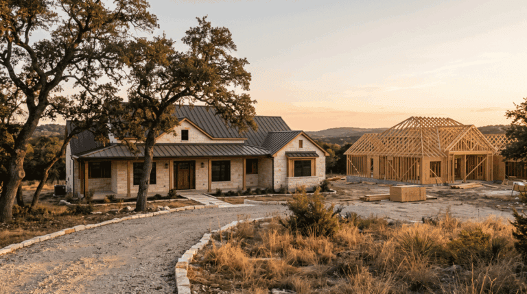 a newly completed single-story Texas Hill Country home